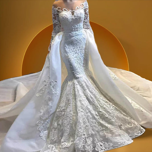 Elegant detachable long sleeve mermaid bridal dress