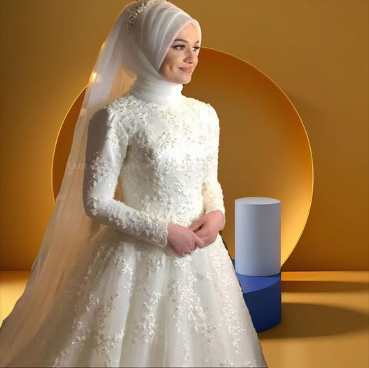 Beautiful full covered muslim bridal gown