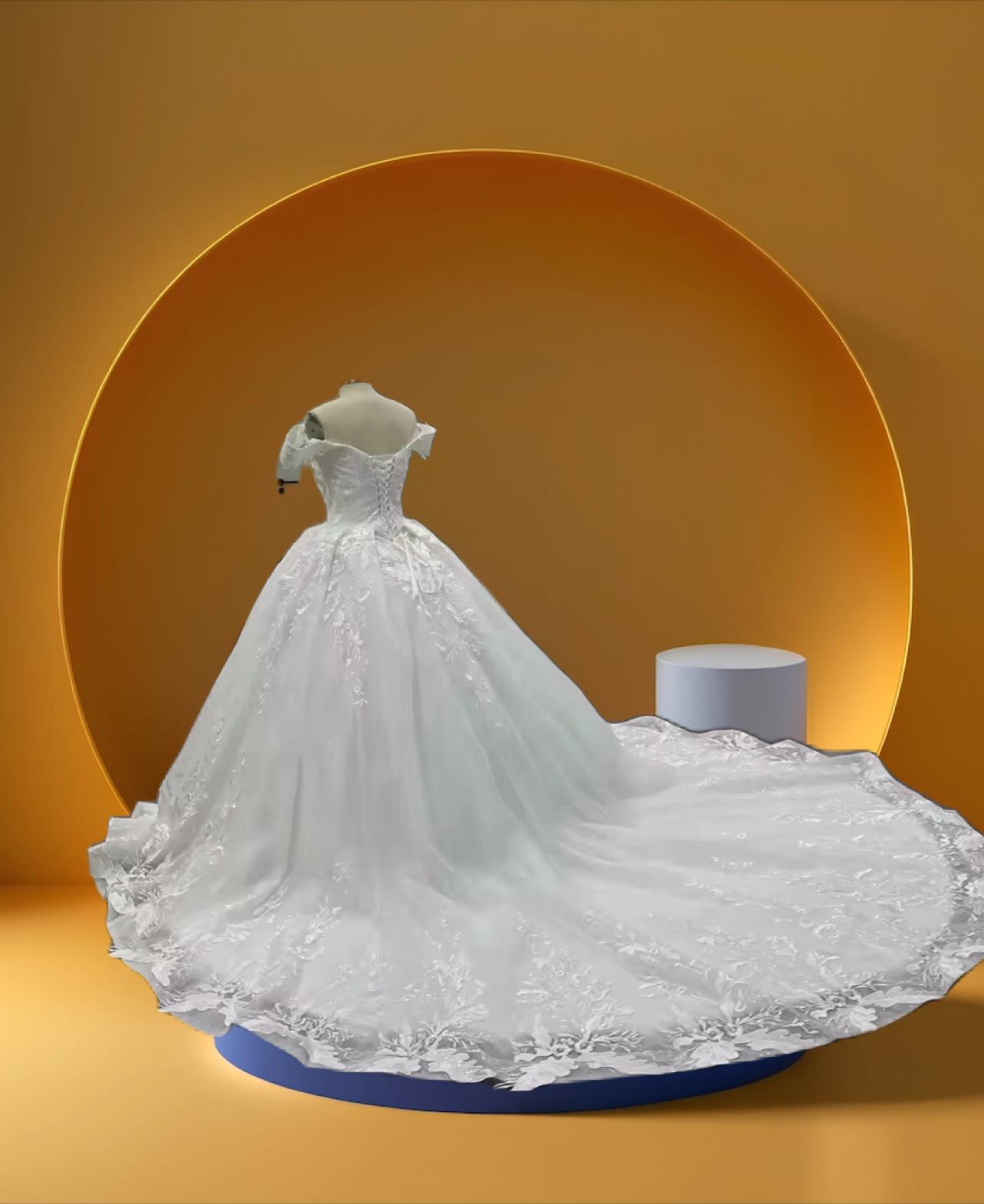 beautiful half shoulder bridal gown