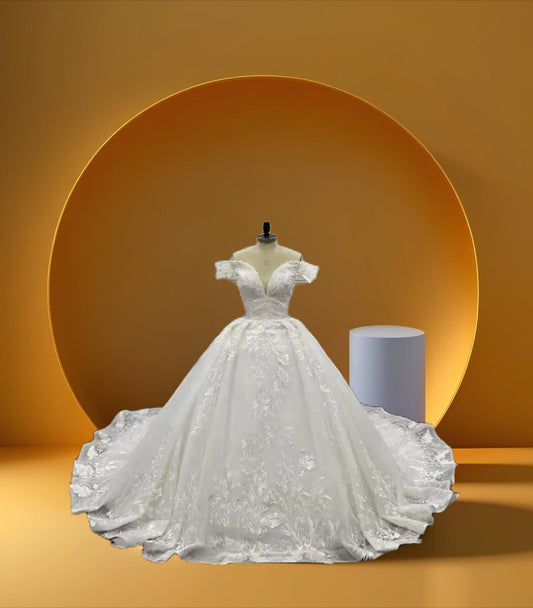 beautiful half shoulder bridal gown