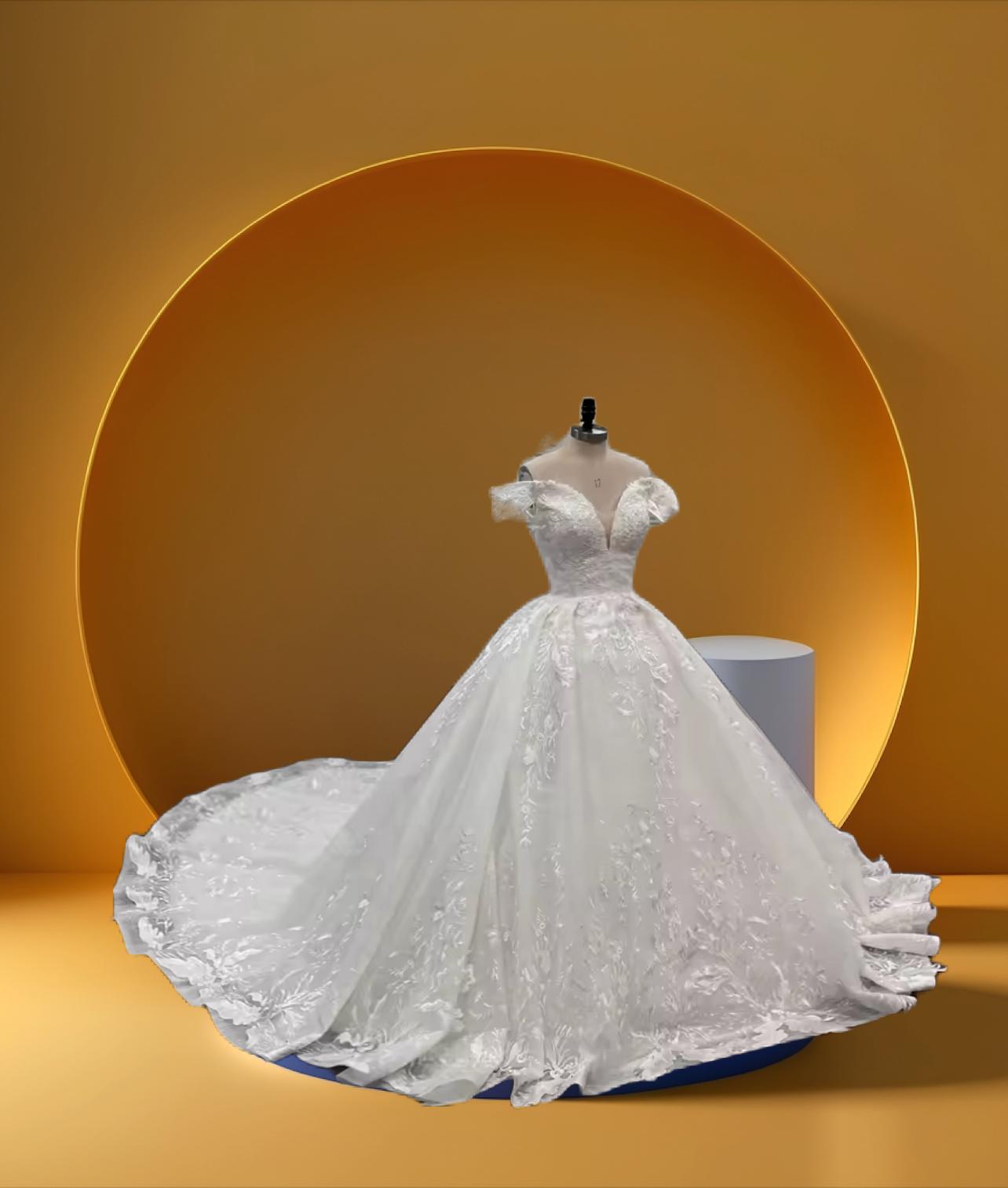 beautiful half shoulder bridal gown