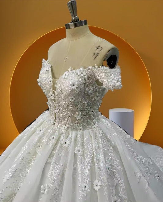 Elegant off shoulder bridal bell gown
