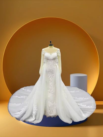 Elegant detachable long sleeve bridal dress