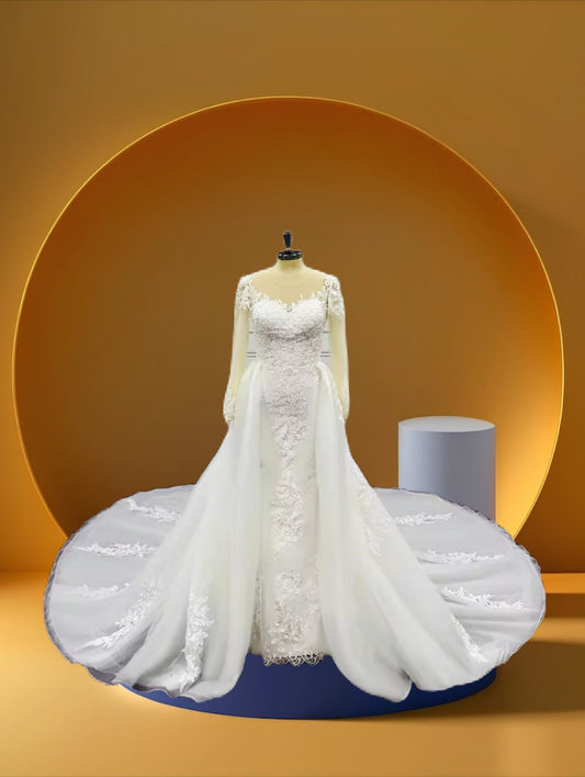 Elegant detachable long sleeve bridal dress