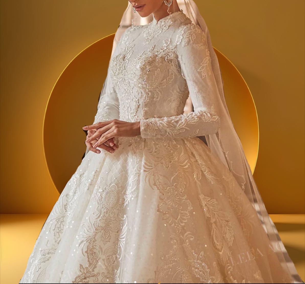 Elegant high neck muslim bridal gown