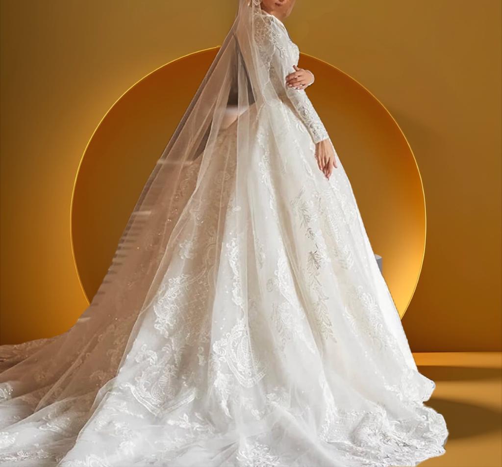 Elegant high neck muslim bridal gown
