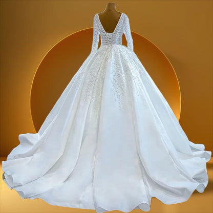 Elegant satin pearls bridal gowns