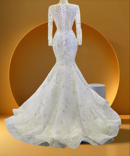 Elegant detachable long sleeve mermaid bridal dress