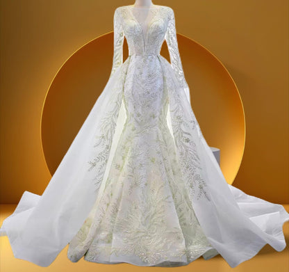Elegant detachable long sleeve mermaid bridal dress