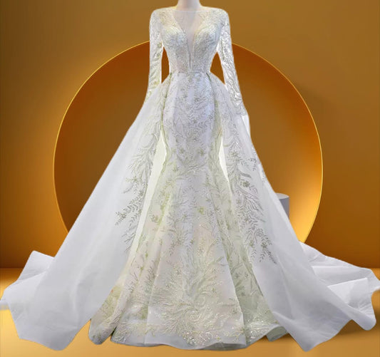 Elegant detachable long sleeve mermaid bridal dress