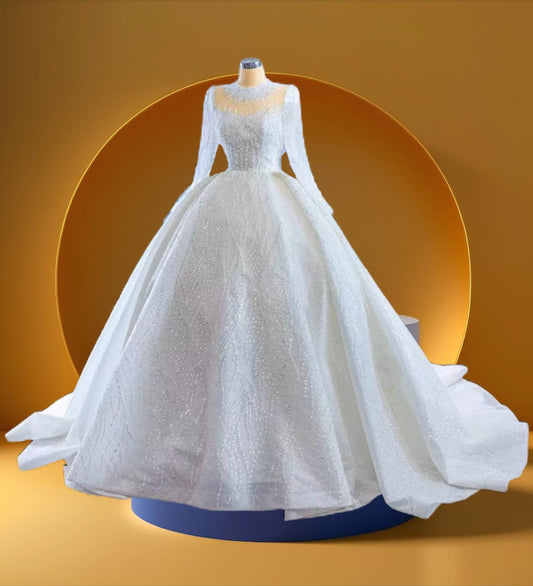 Elegant high neck muslim bridal gown