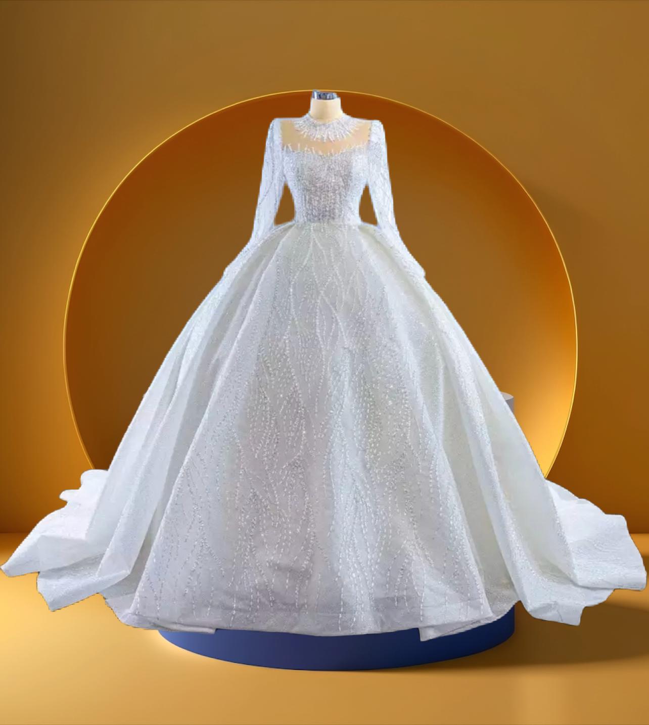 Elegant high neck muslim bridal gown