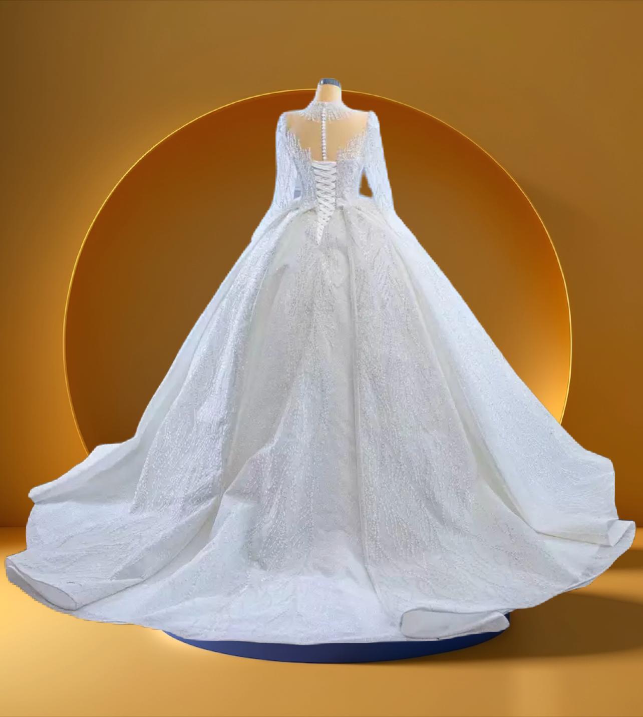 Elegant high neck muslim bridal gown
