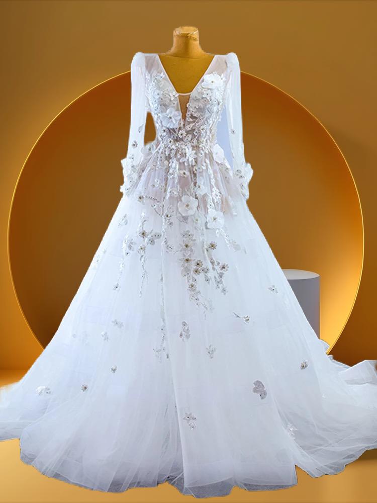 Beautiful flower bridal wedding gown