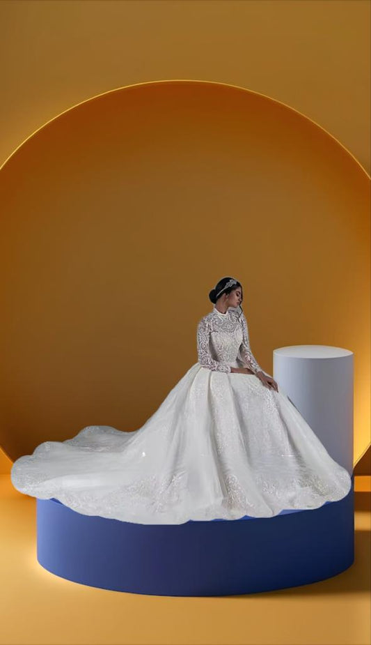 Elegant high neck bridal gown