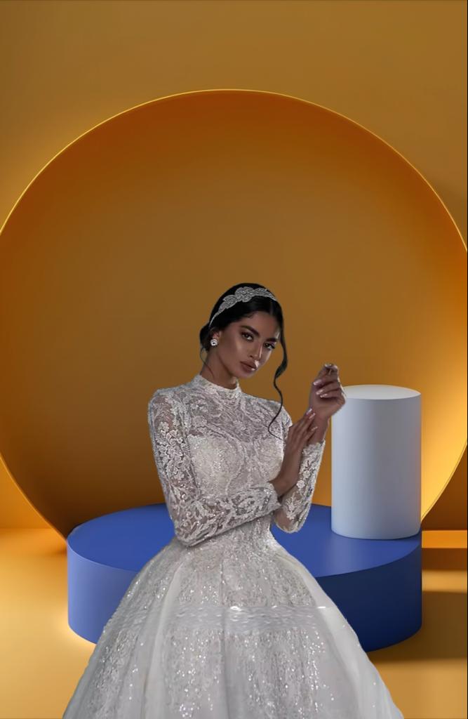 Elegant high neck bridal gown