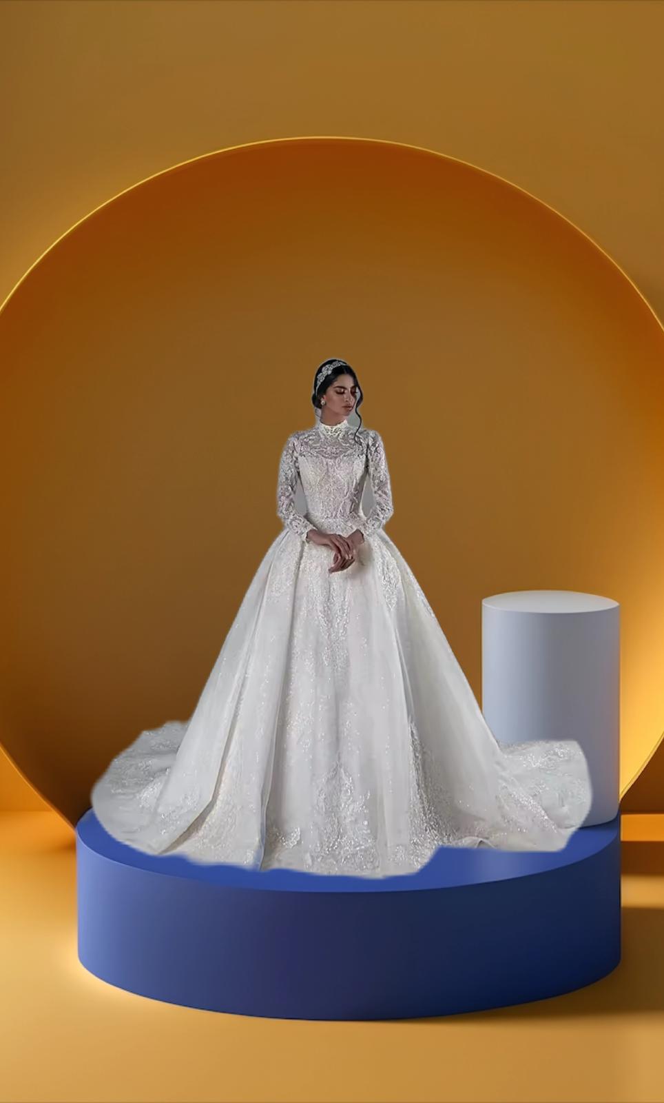 Elegant high neck bridal gown