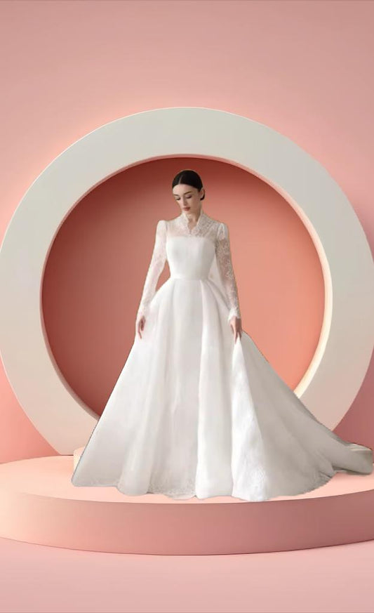 Elegant high neck muslim bridal gown