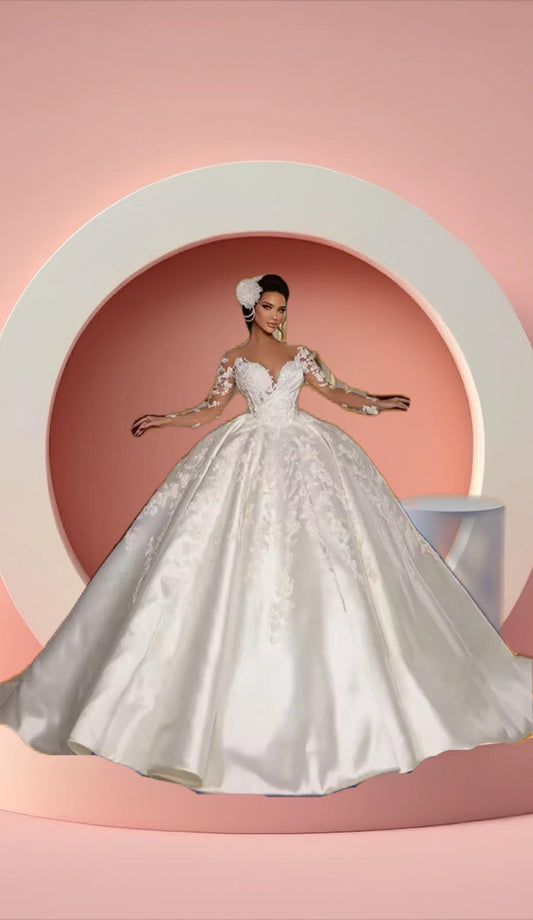Beautiful satin long sleeve bridal gown