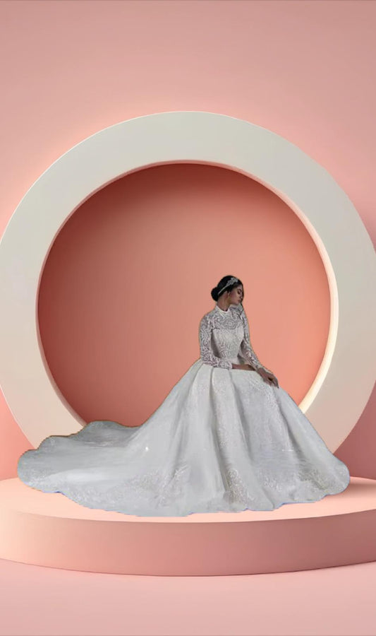 Elegant high neck bridal gown
