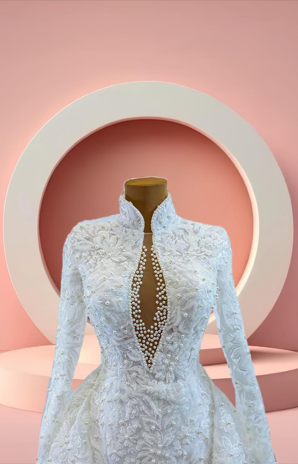 Elegant high neck muslim bridal gown