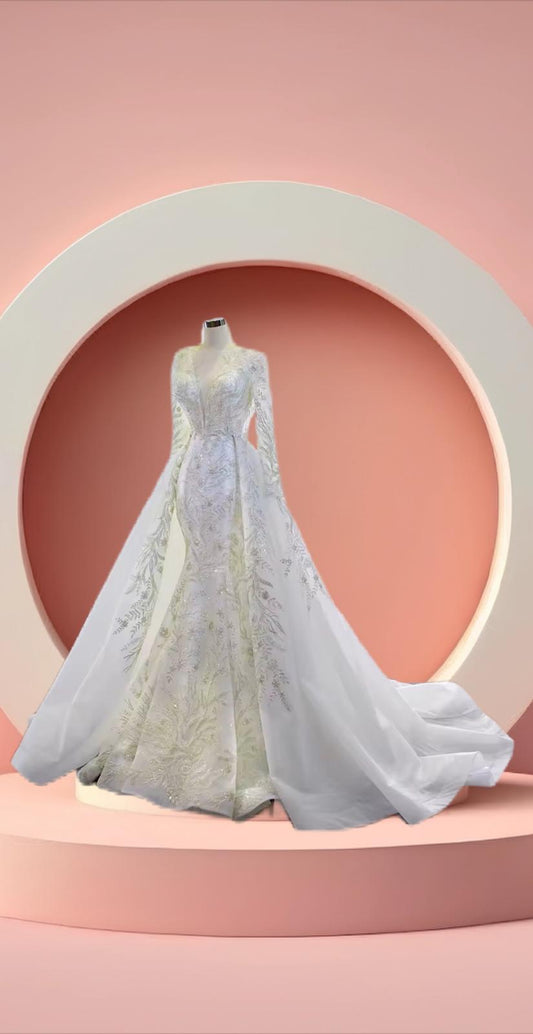 Elegant detachable long sleeve mermaid bridal dress