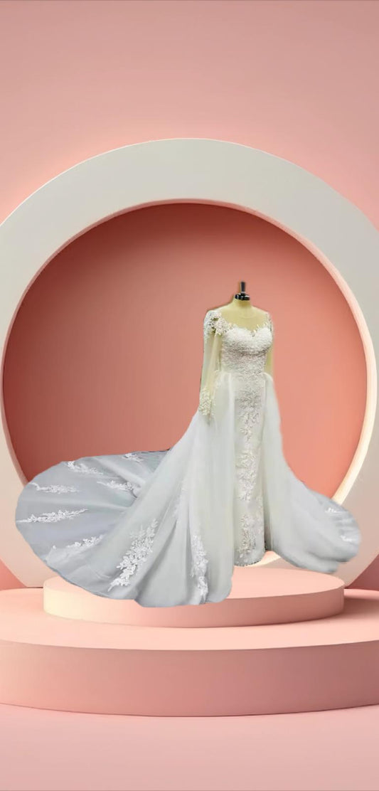 Elegant detachable long sleeve bridal dress