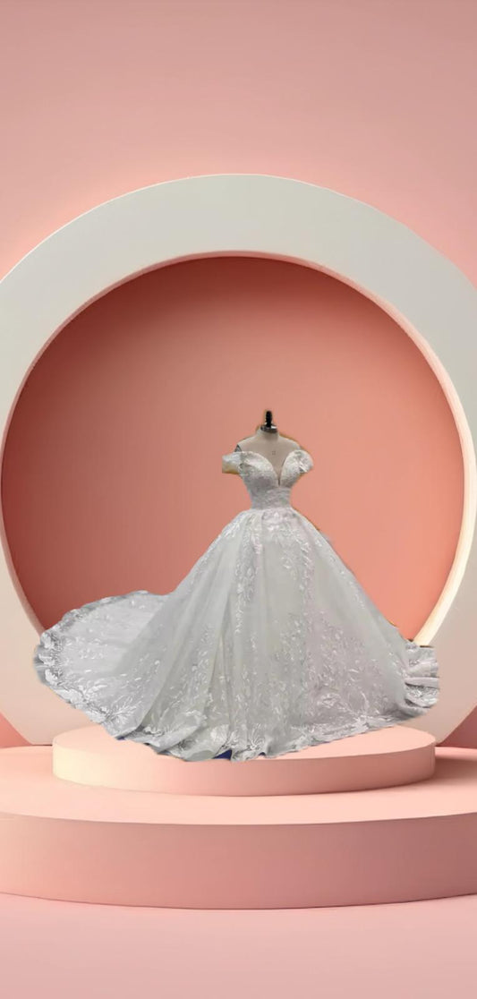 beautiful half shoulder bridal gown
