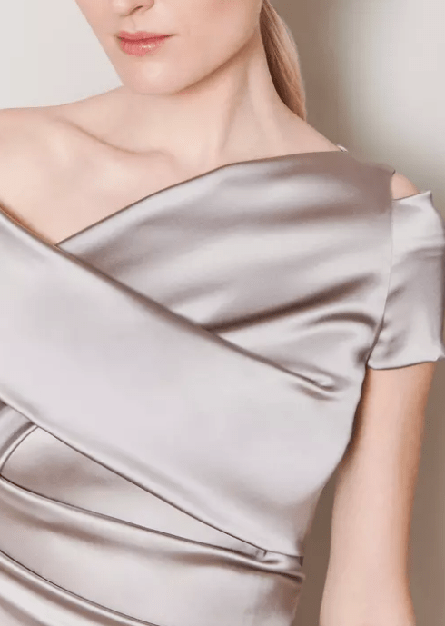 Asymmetric Satin Back Slit Evening Gown - Mura Boutique