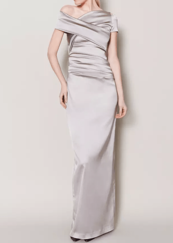Asymmetric Satin Back Slit Evening Gown - Mura Boutique