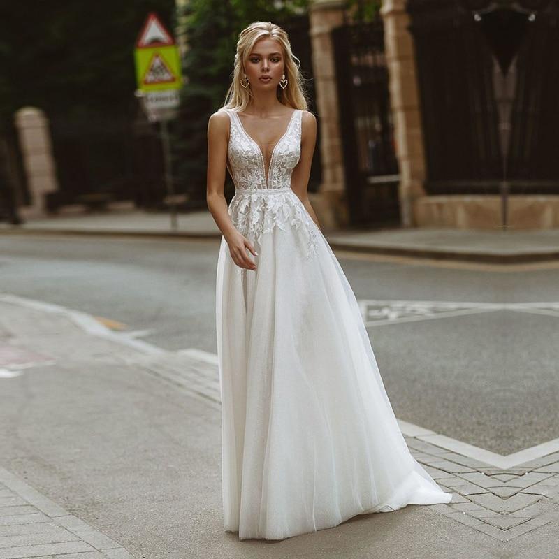 Boho Wedding Dress V - Neck - Mura Boutique