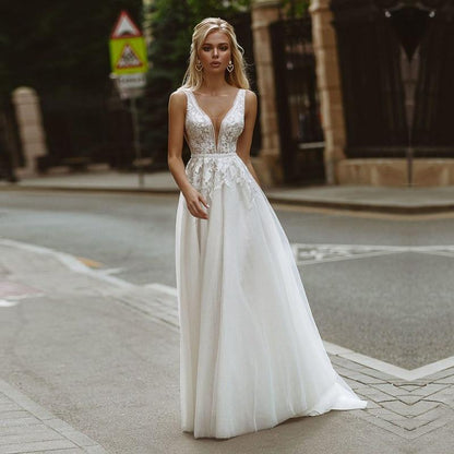 Boho Wedding Dress V - Neck - Mura Boutique