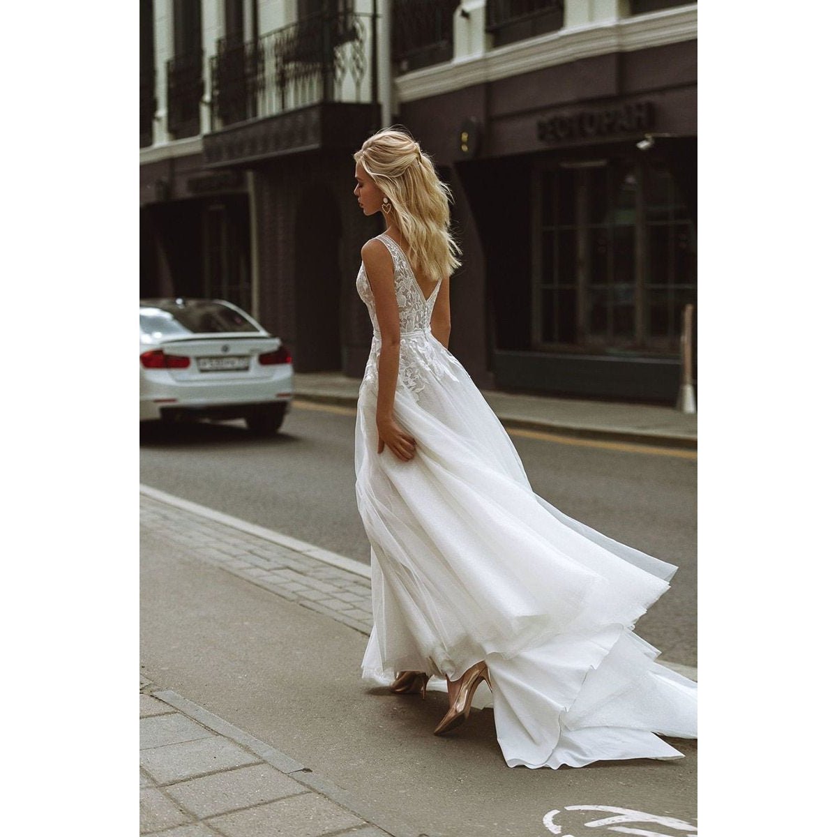 Boho Wedding Dress V - Neck - Mura Boutique