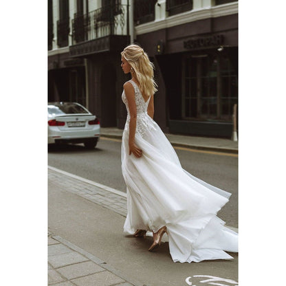 Boho Wedding Dress V - Neck - Mura Boutique