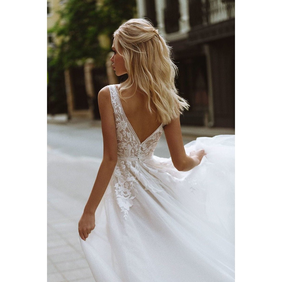 Boho Wedding Dress V - Neck - Mura Boutique