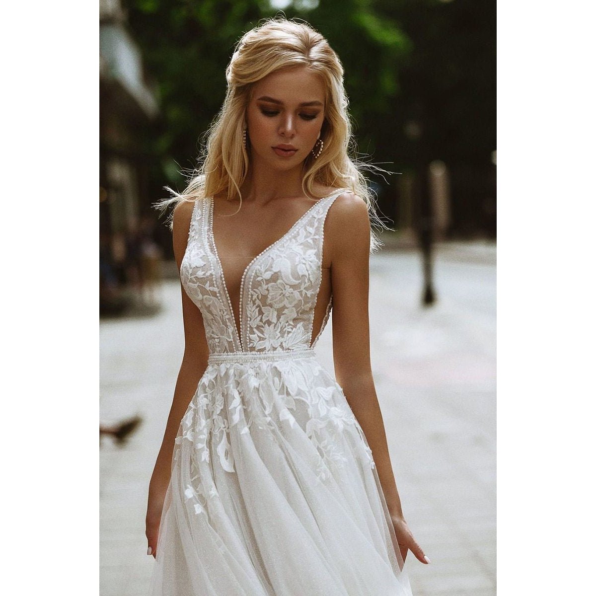 Boho Wedding Dress V - Neck - Mura Boutique