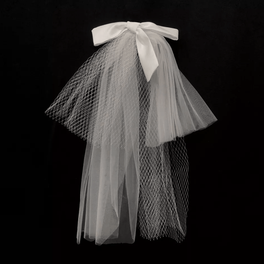 Bow Decor Mesh Net Bridal Veil - Mura Boutique