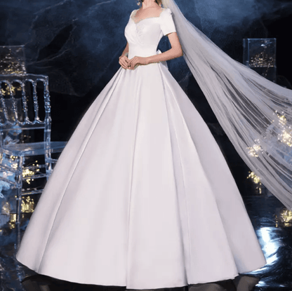 Cap Sleeve Silk Wedding Dress - Mura Boutique
