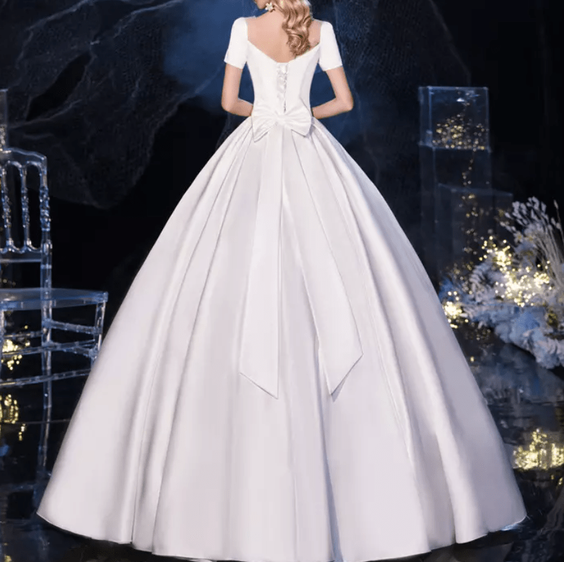 Cap Sleeve Silk Wedding Dress - Mura Boutique
