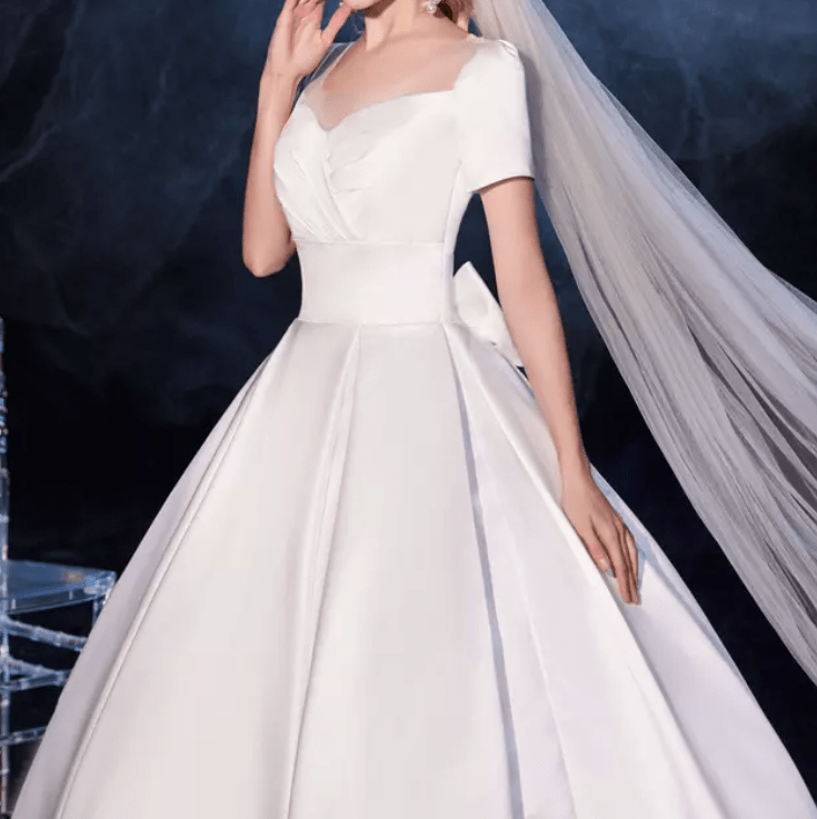 Cap Sleeve Silk Wedding Dress - Mura Boutique