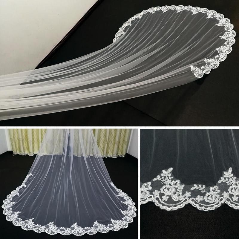 Cathedral Wedding Veil Laced Edge - Mura Boutique