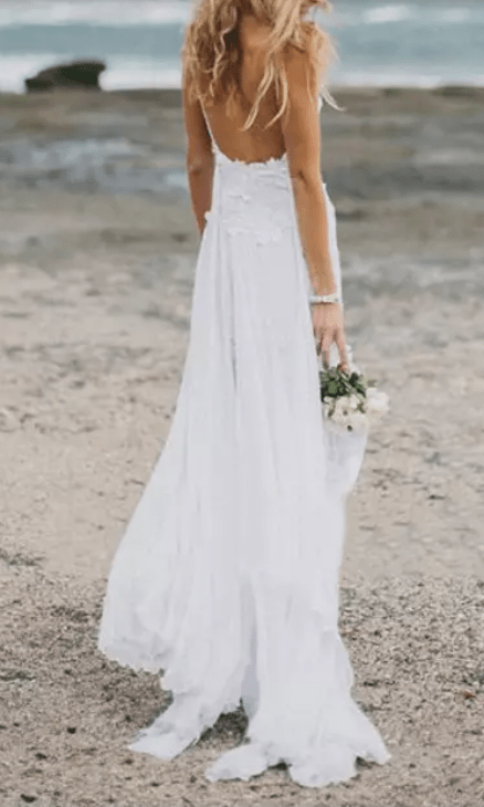 Cold Shoulder Floral Lace Wedding Dress - Mura Boutique