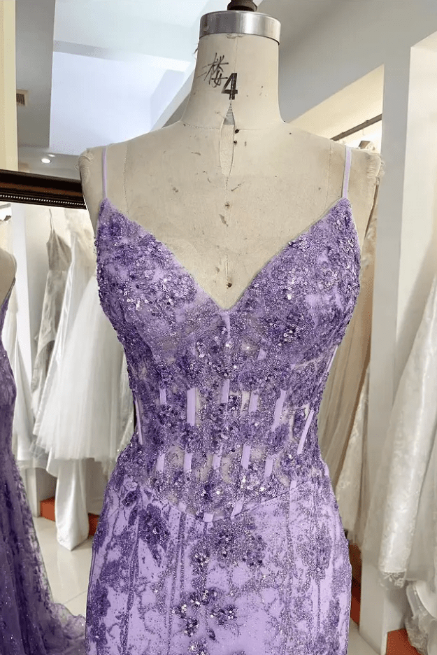 Deep V Neck Sequin Mermaid Evening Gown - Mura Boutique