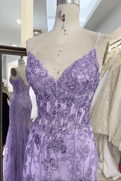 Deep V Neck Sequin Mermaid Evening Gown - Mura Boutique
