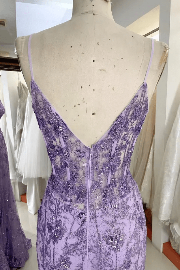 Deep V Neck Sequin Mermaid Evening Gown - Mura Boutique