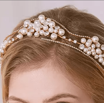 Faux Pearl Rhinestone Wedding Crown - Mura Boutique