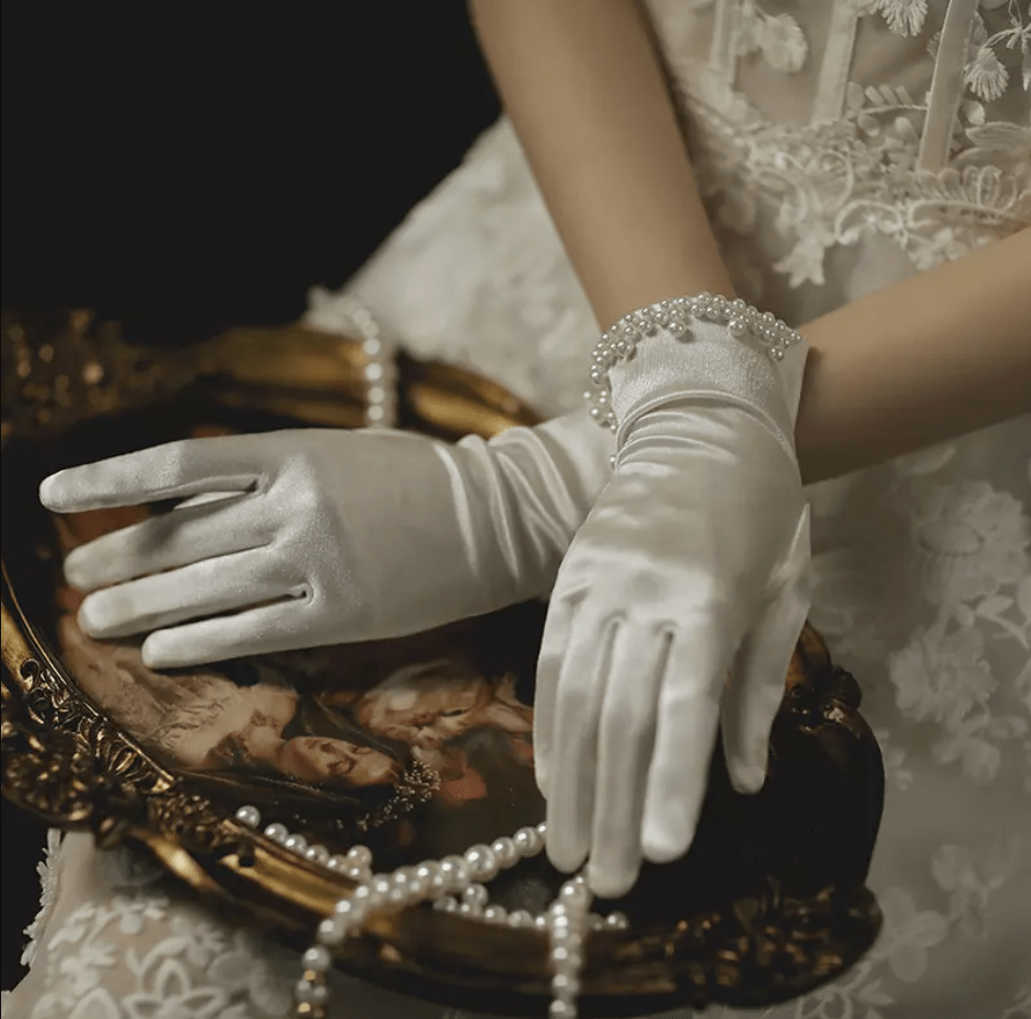 Faux Pearl Wedding Gloves - Mura Boutique