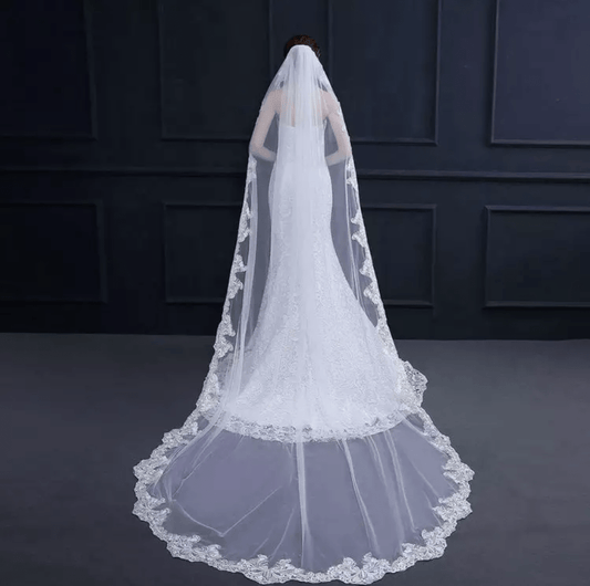 Floral Embroidered Long Bridal Veil - Mura Boutique