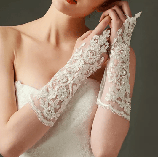 Floral Embroidered Wedding Gloves - Mura Boutique