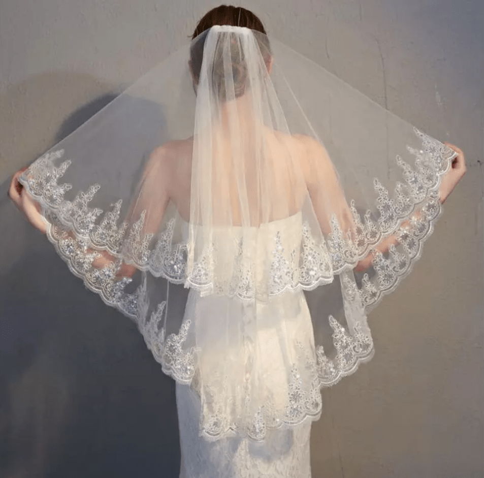 Floral Lace Trim Bridal Veil - Mura Boutique